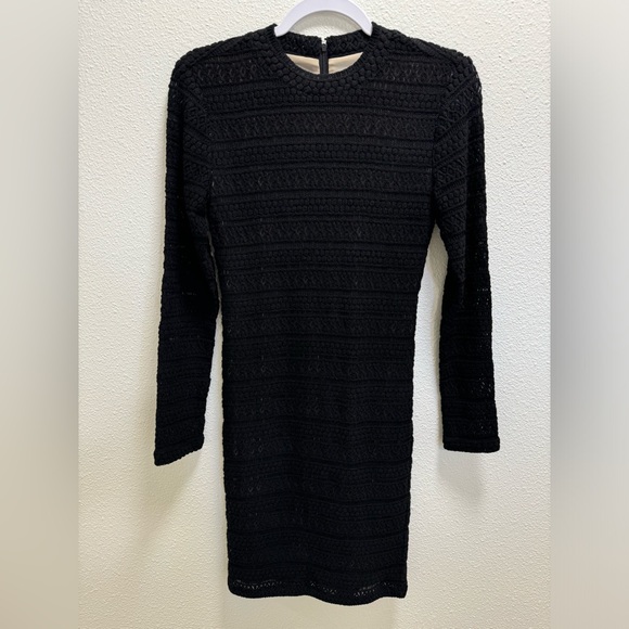 Alice + Olivia Wool Knit Bodycon Dress Long Sleeve Striped Back Zip Black Size 6